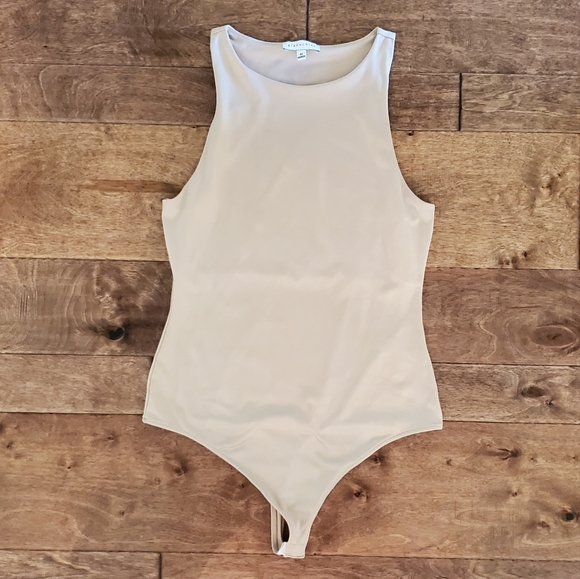 Gianni Bini Layla Sleeveless Racer Knit Coordinating Bodysuit Medium Tan - Picture 5 of 8